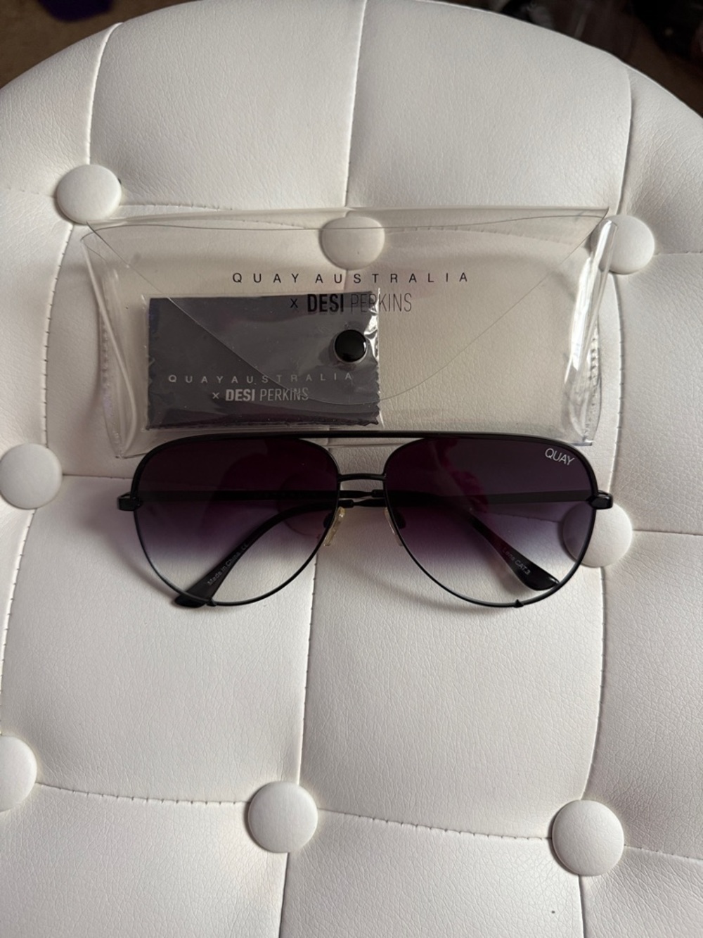Quay Australia “HighKey” Black Aviators Sunglasses with Purple Gradient Lenses